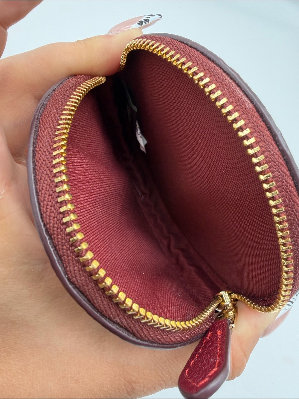 Coach Round Pebbled Leather Coin Pouch Case — Deep Red Gold Hardware - Picture 4 of 4